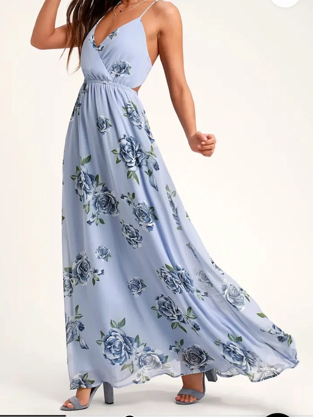 Lulu’s Kind And Loving Light Blue Floral Backless Maxi Dress Size Small - Picture 15 of 15